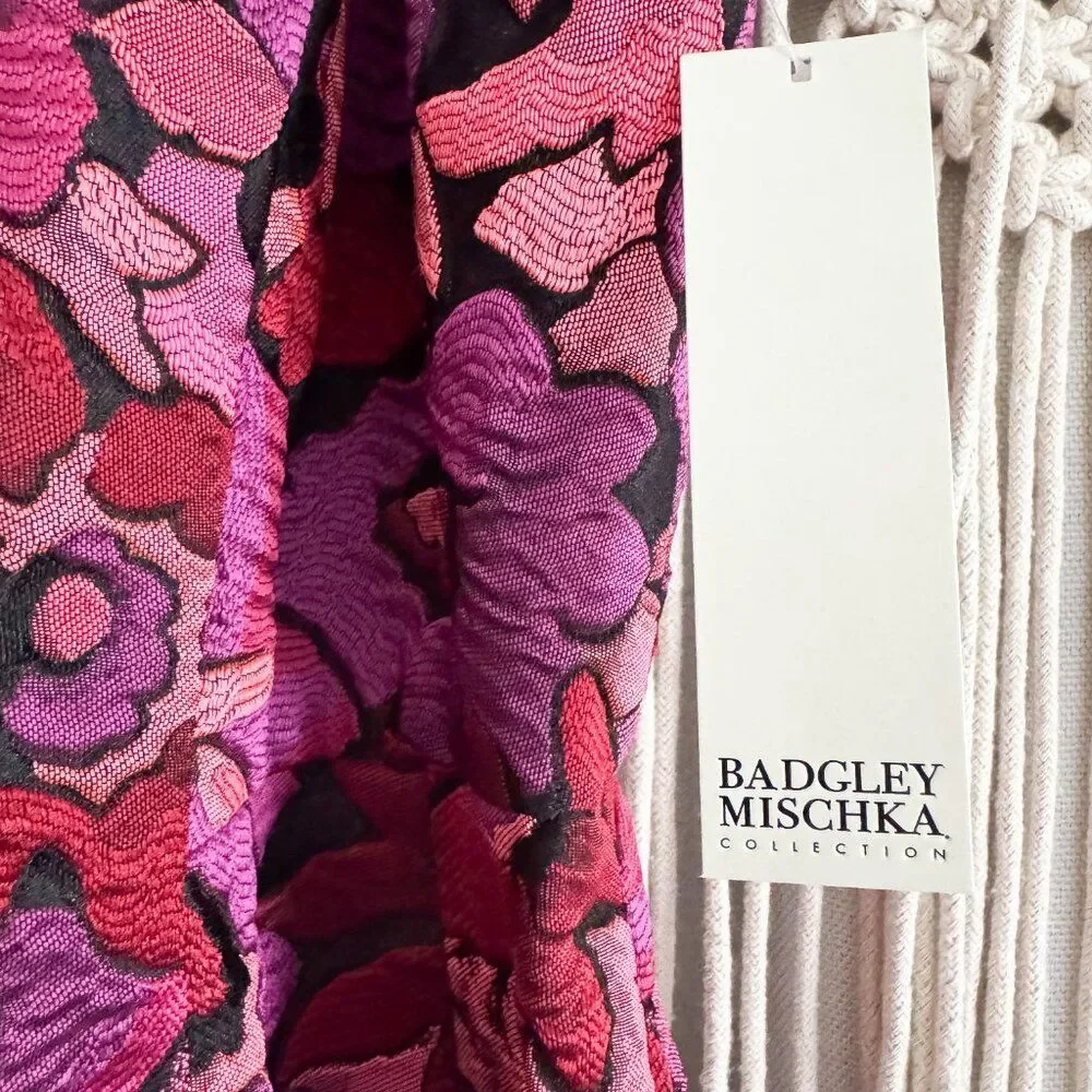 Badgley Mischka Floral Jacquard Dress Size 8 NWT Elegant Evening Dress - Picture 4 of 10